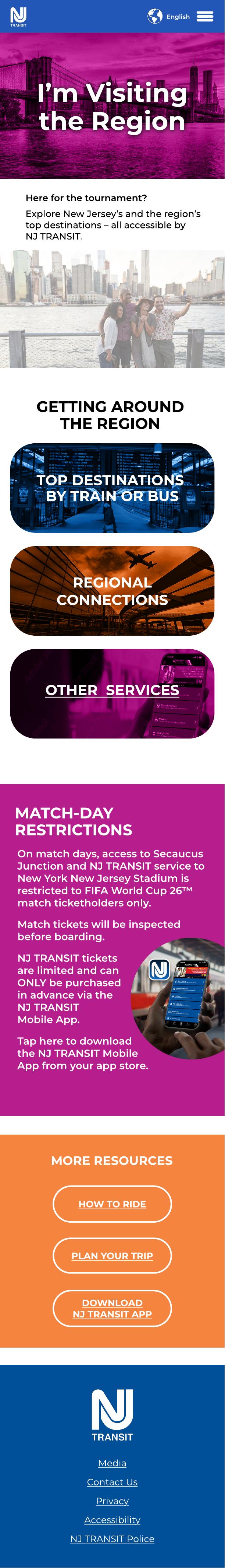 NJ TRANSIT World Cup mobile screen