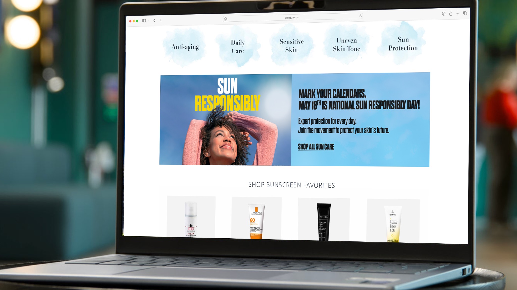 Sun Responsibly campaign displayed on a laptop